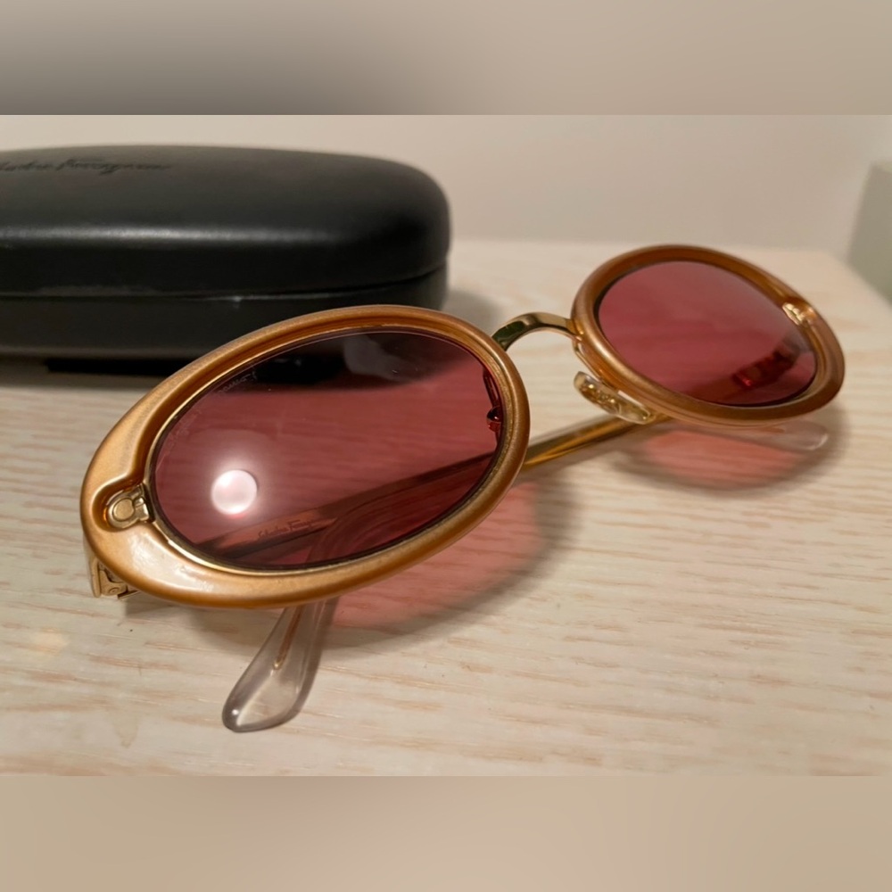 Vintage Salvatore Ferragamo Gold and Peach  Sunglasses, Rose Tinted, Oval Shape - Picture 2 of 7